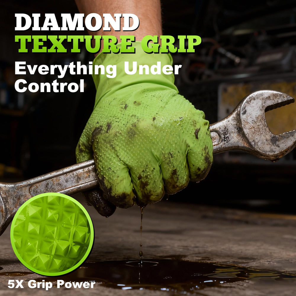 Box of 100 TitanFlex XL green nitrile gloves with 8-mil thickness.