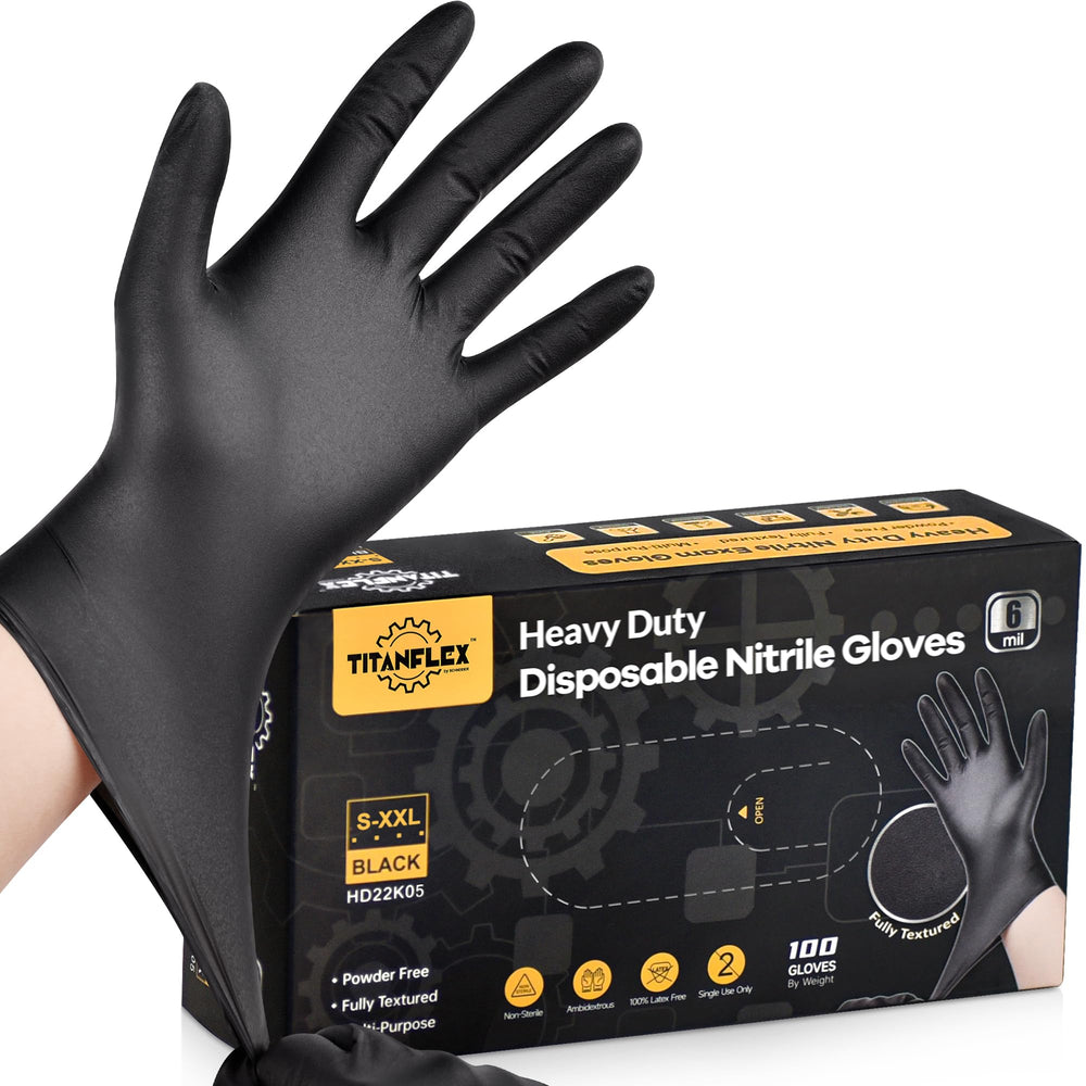 TitanFlex heavy duty black nitrile gloves with 6 mil thickness for durability