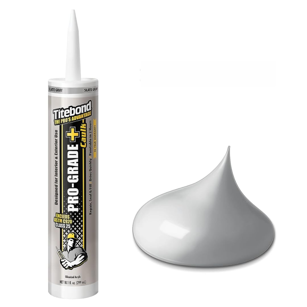 Titebond Pro-Grade Plus slate-gray caulk tube for interior and exterior sealing.