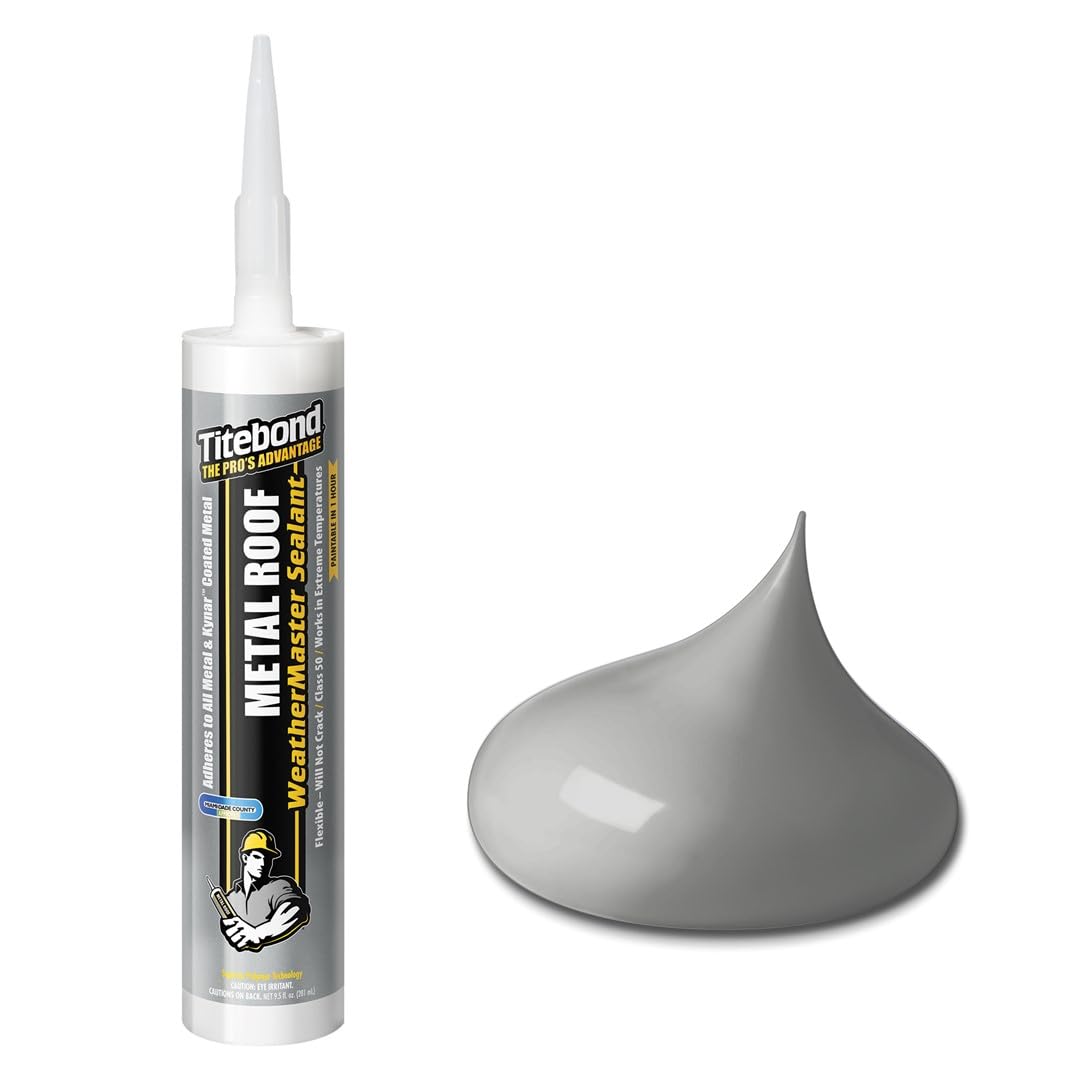 Titebond WeatherMaster metal roof sealant can for durable exterior sealing.