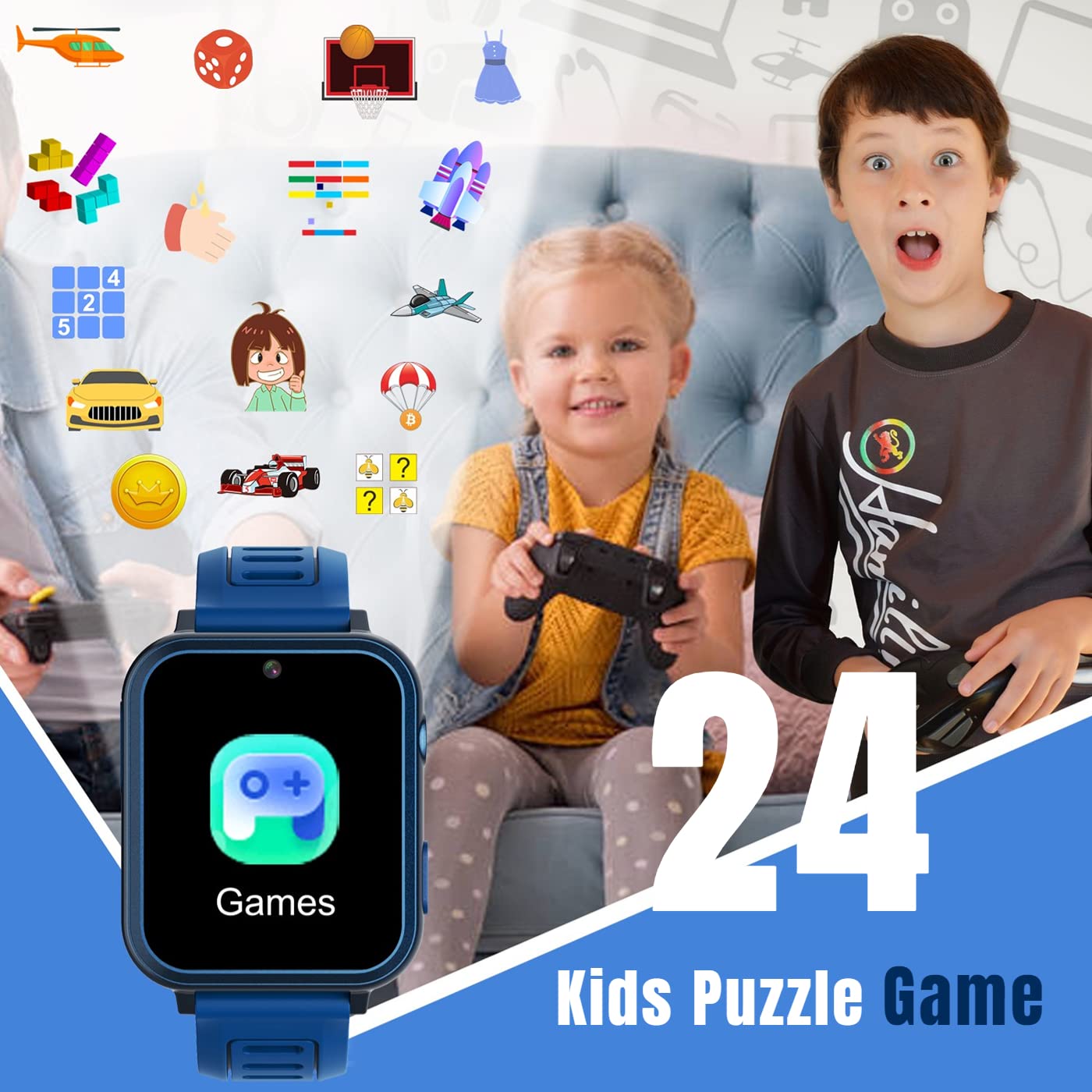 Tixpc Kids Smart Watch games visual focuses on 39 puzzle games for skill development