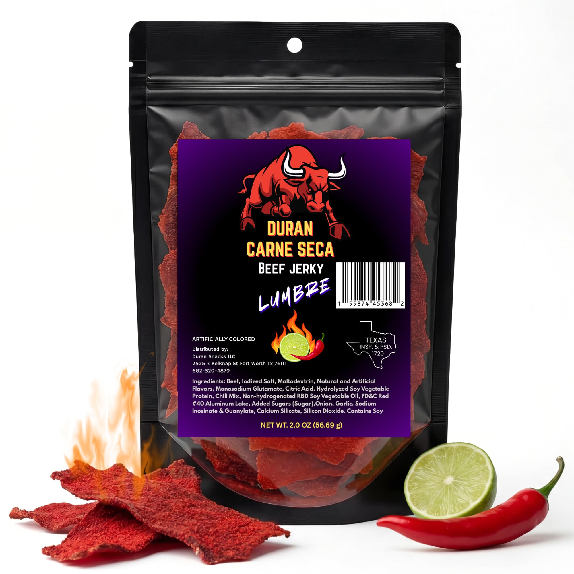 Tizon Lumbre Carne Seca packaging highlights freshness and portability.