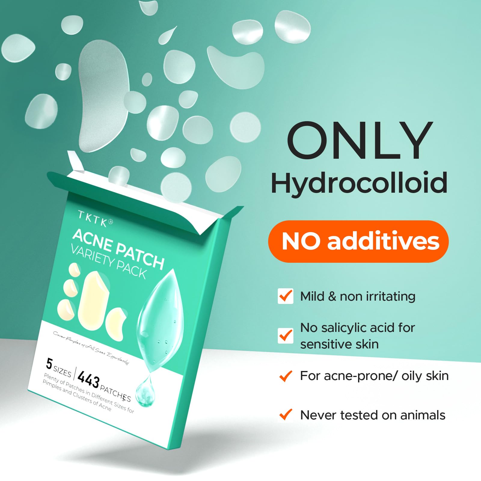 TKTK patches with 60 percent stronger absorption draw fluids for cleaner skin.