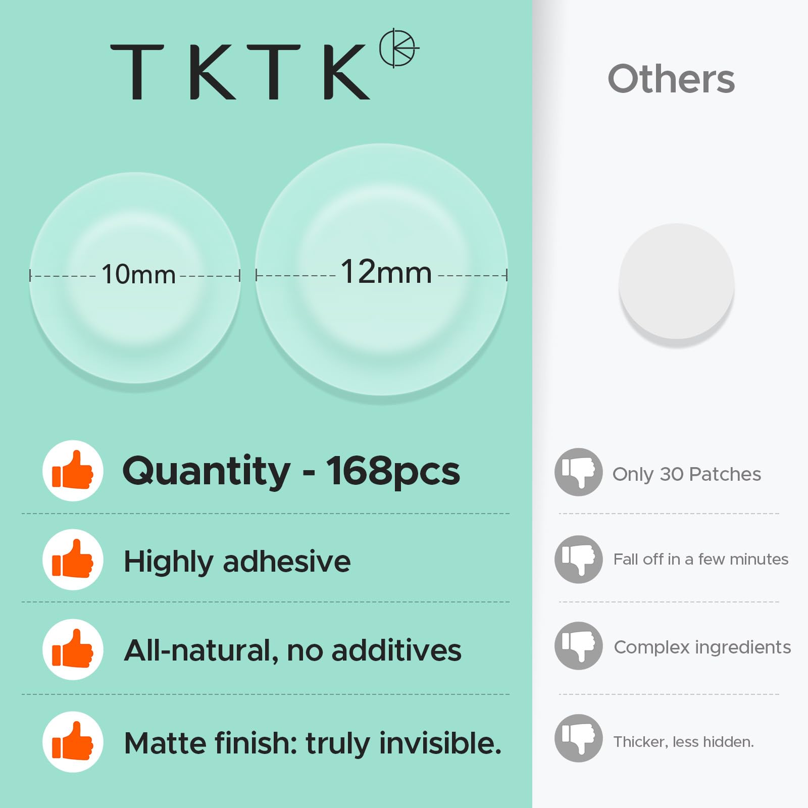 TKTK Pimple Patches blend with skin tone for discreet wear.