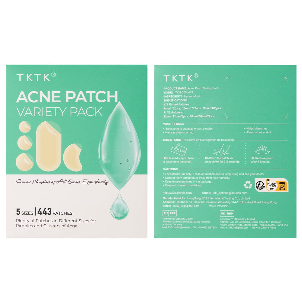 TKTK skin types friendly acne patches suitable for all skin types.