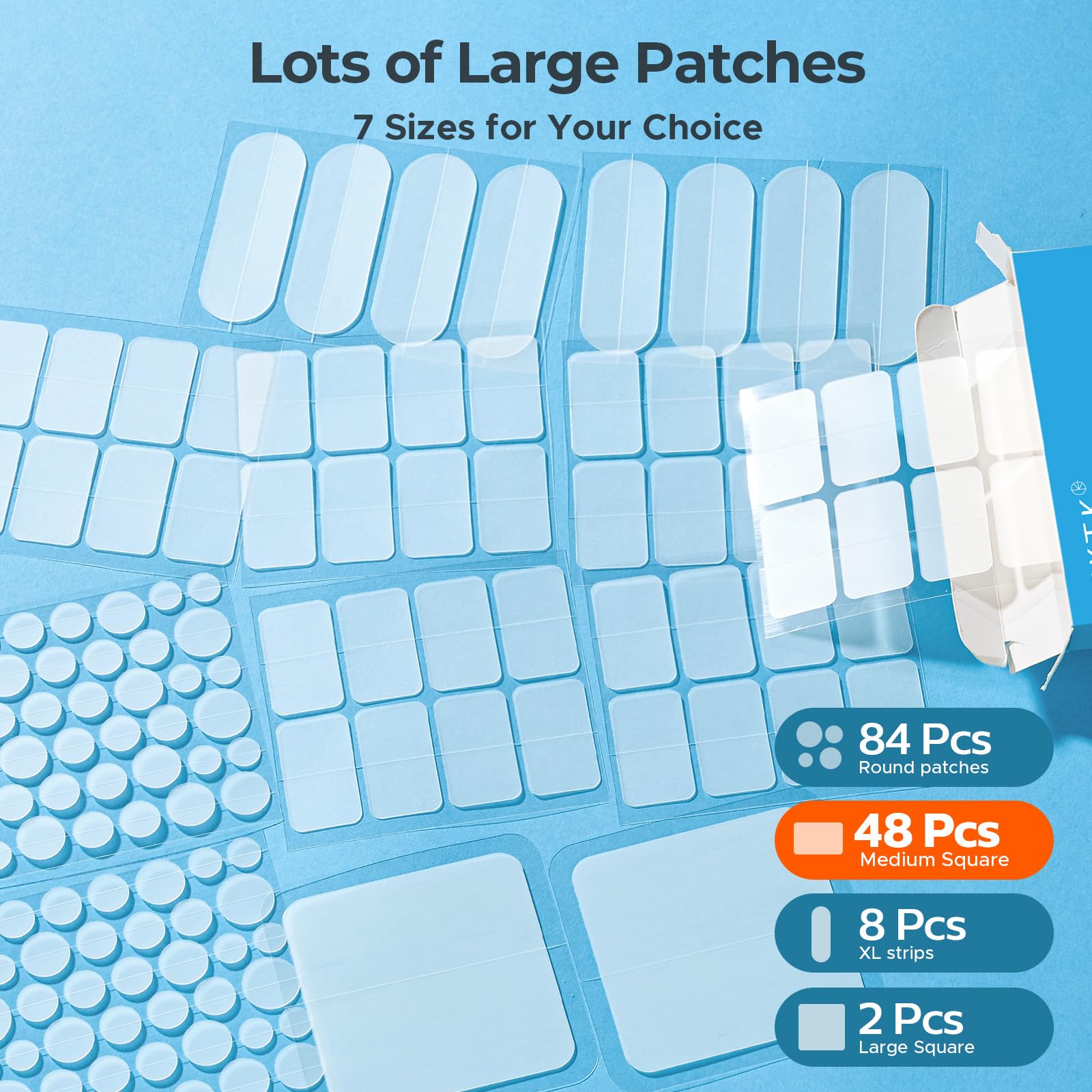 TKTK XL patches cover back, chin, and forehead areas.