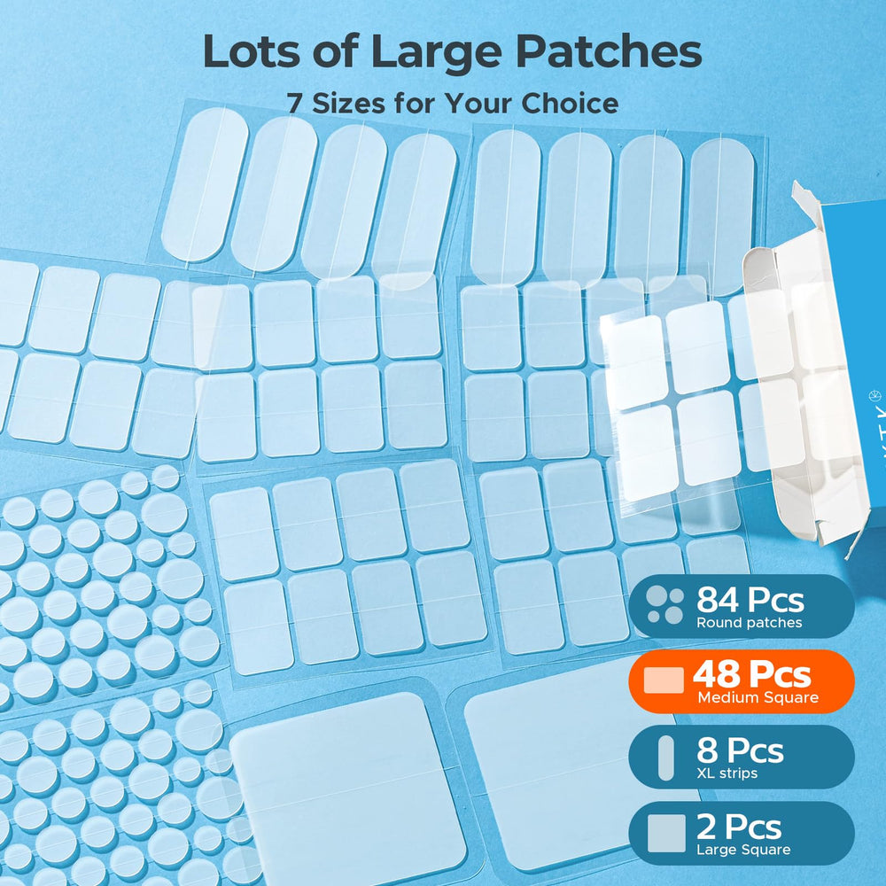 TKTK XL patches cover back, chin, and forehead areas.