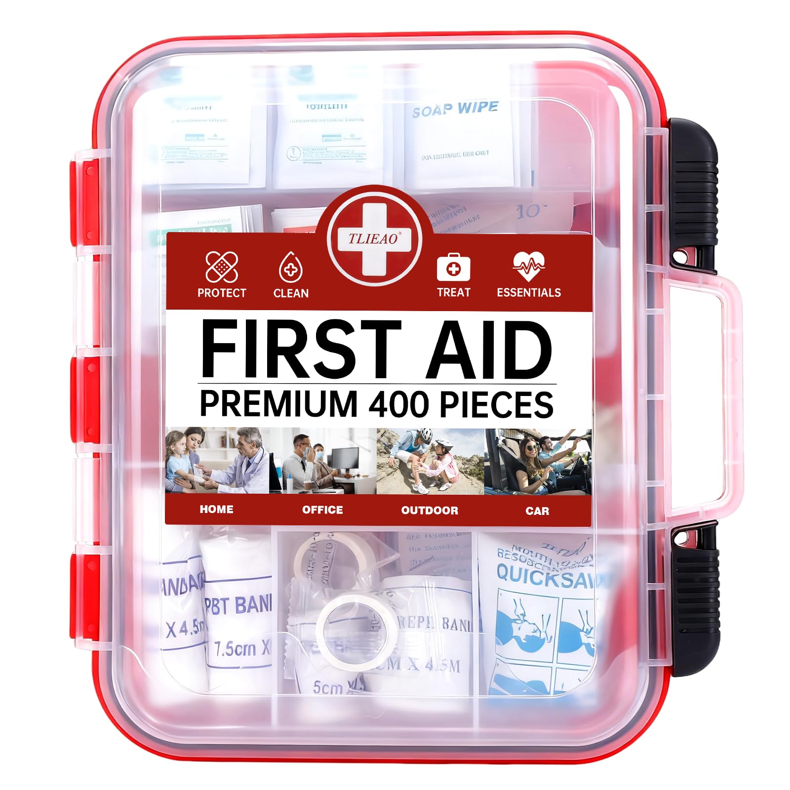 TLIEAO 400-piece first aid kit with dual-layer organization for quick access.