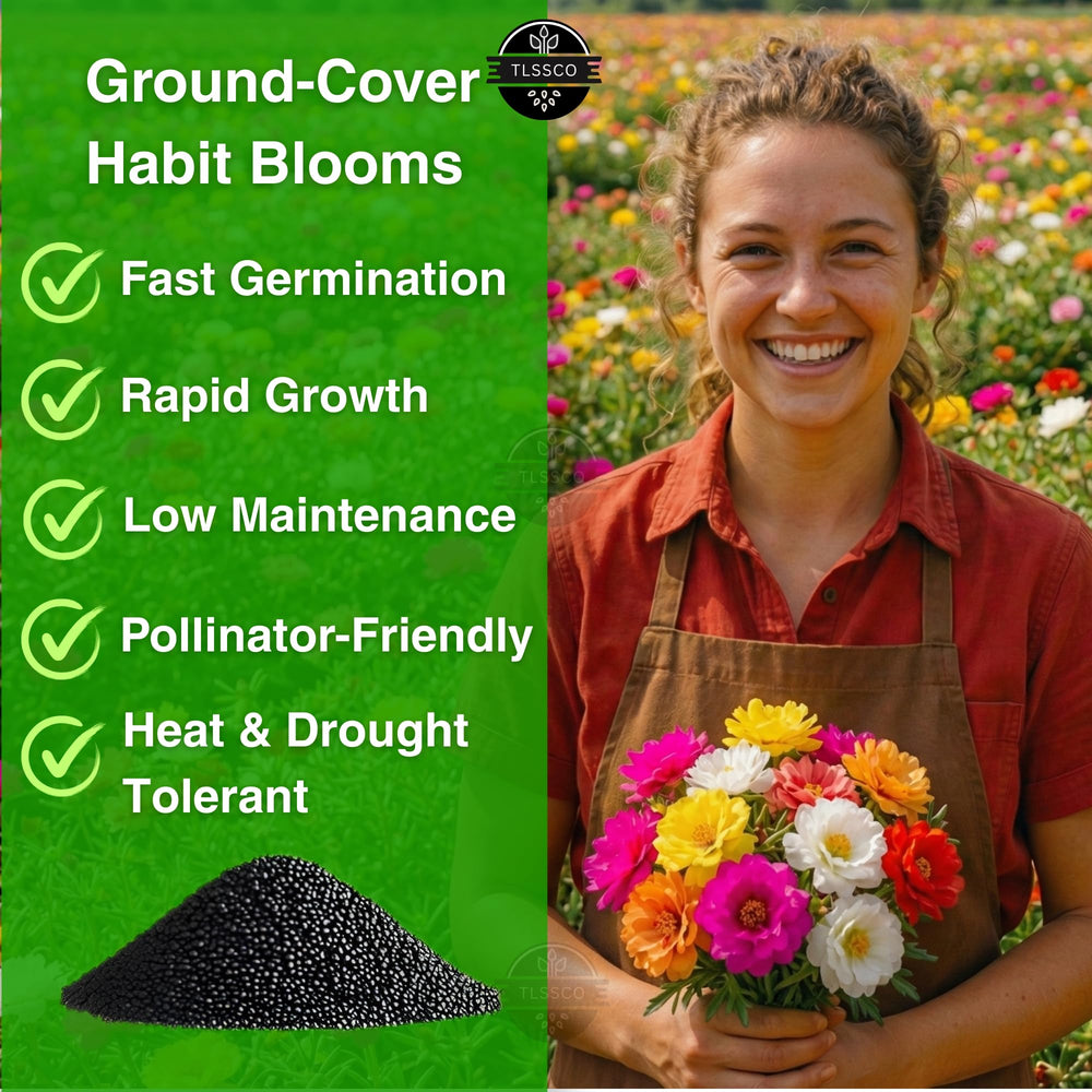 TLSSCO ground-cover seeds forming a dense, colorful mat in a border