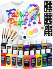 TMOL fabric paint set with 18 colors in bottles for vibrant designs.