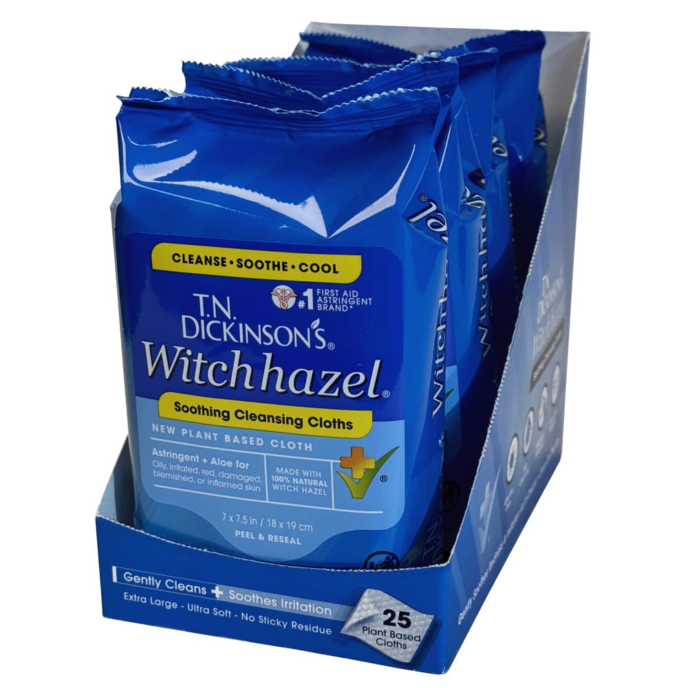 T.N. Dickinson's Witch Hazel cleansing cloths 4-pack for quick on-the-go refreshment.
