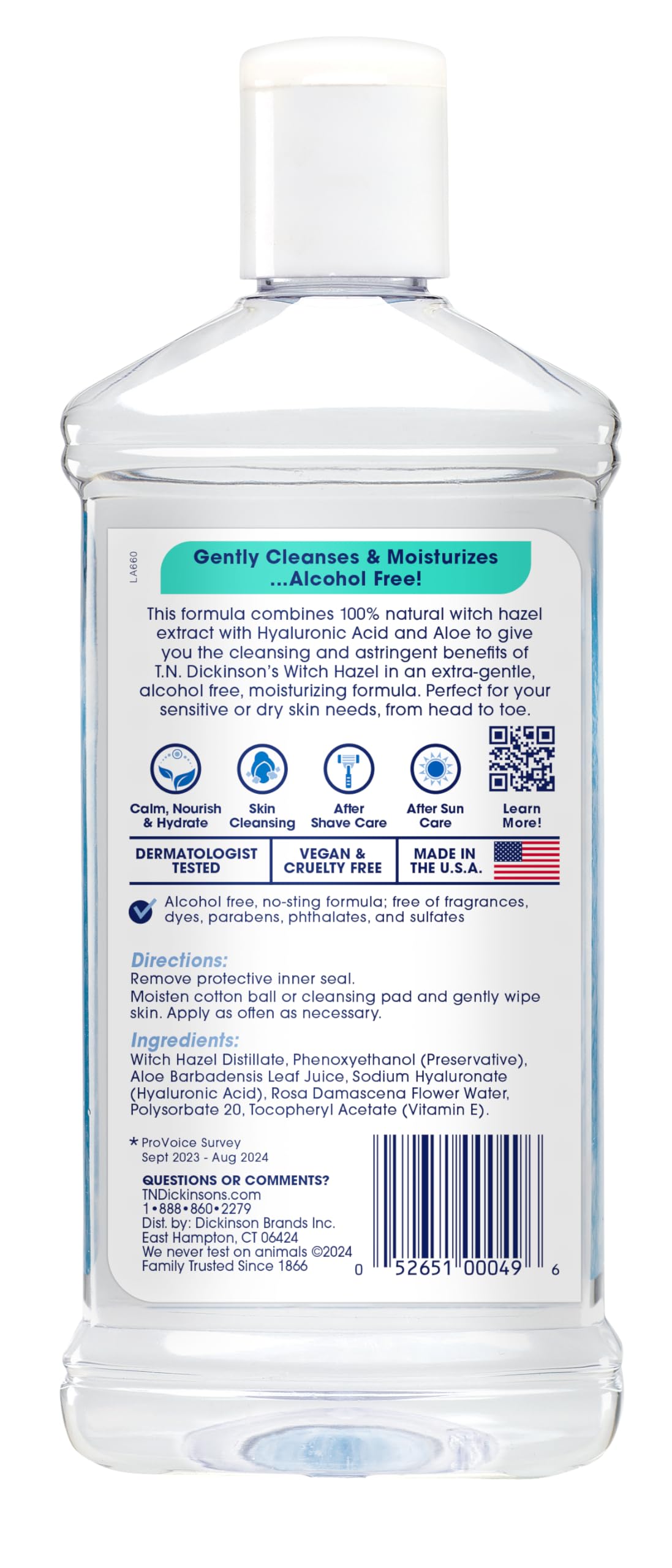 Close-up of label highlighting 100% natural witch hazel and fragrance-free formula.