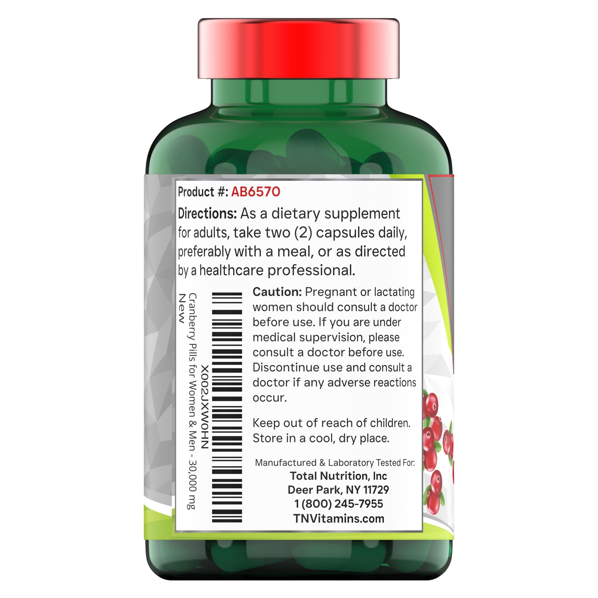 TNVitamins Cranberry Pills concentrate formulation shown for daily supplementation.