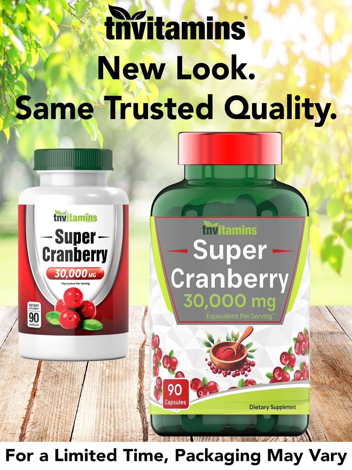 TNVitamins Cranberry Pills label shows non-GMO and gluten-free status.