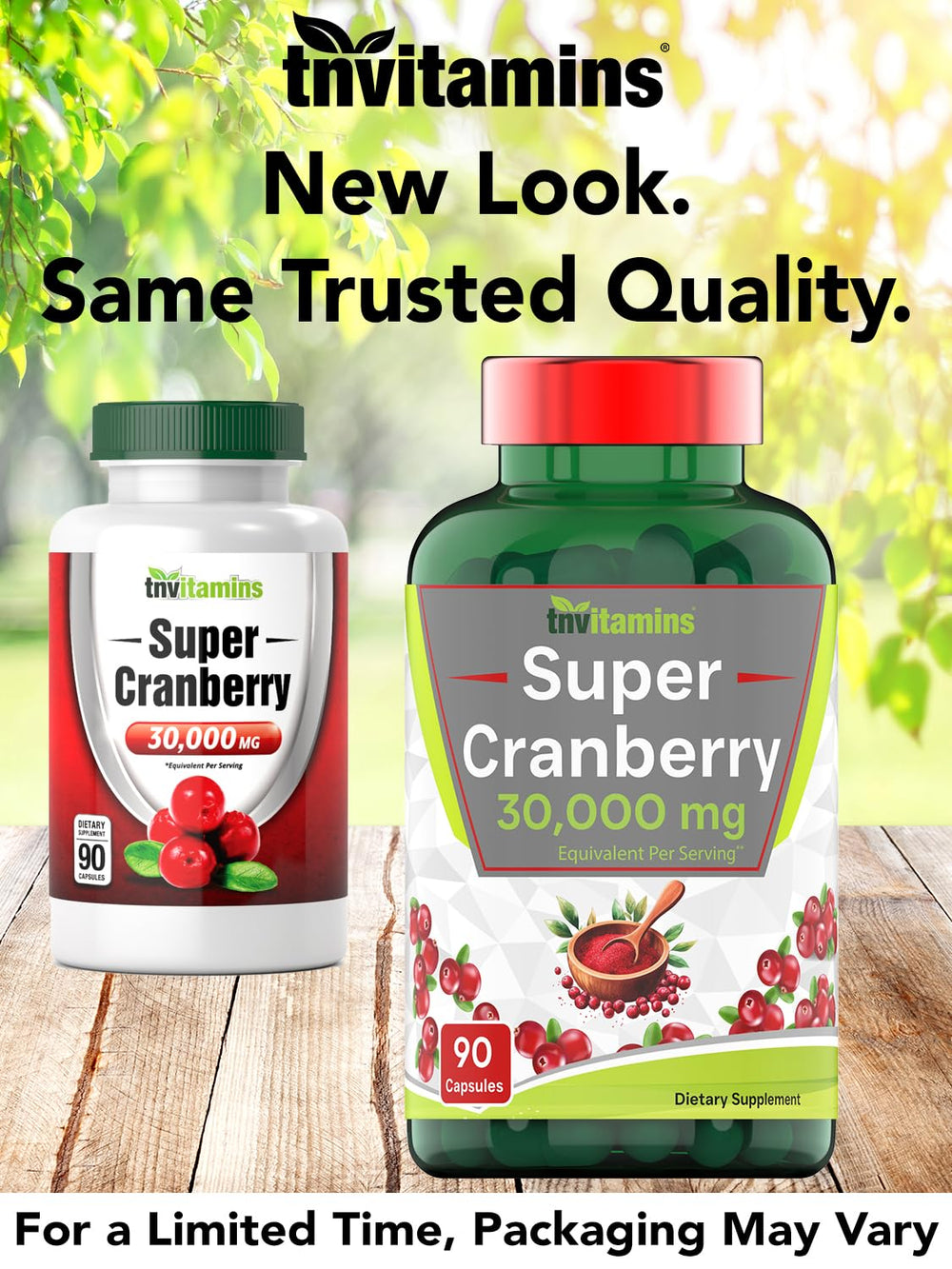 TNVitamins Cranberry Pills label shows non-GMO and gluten-free status.