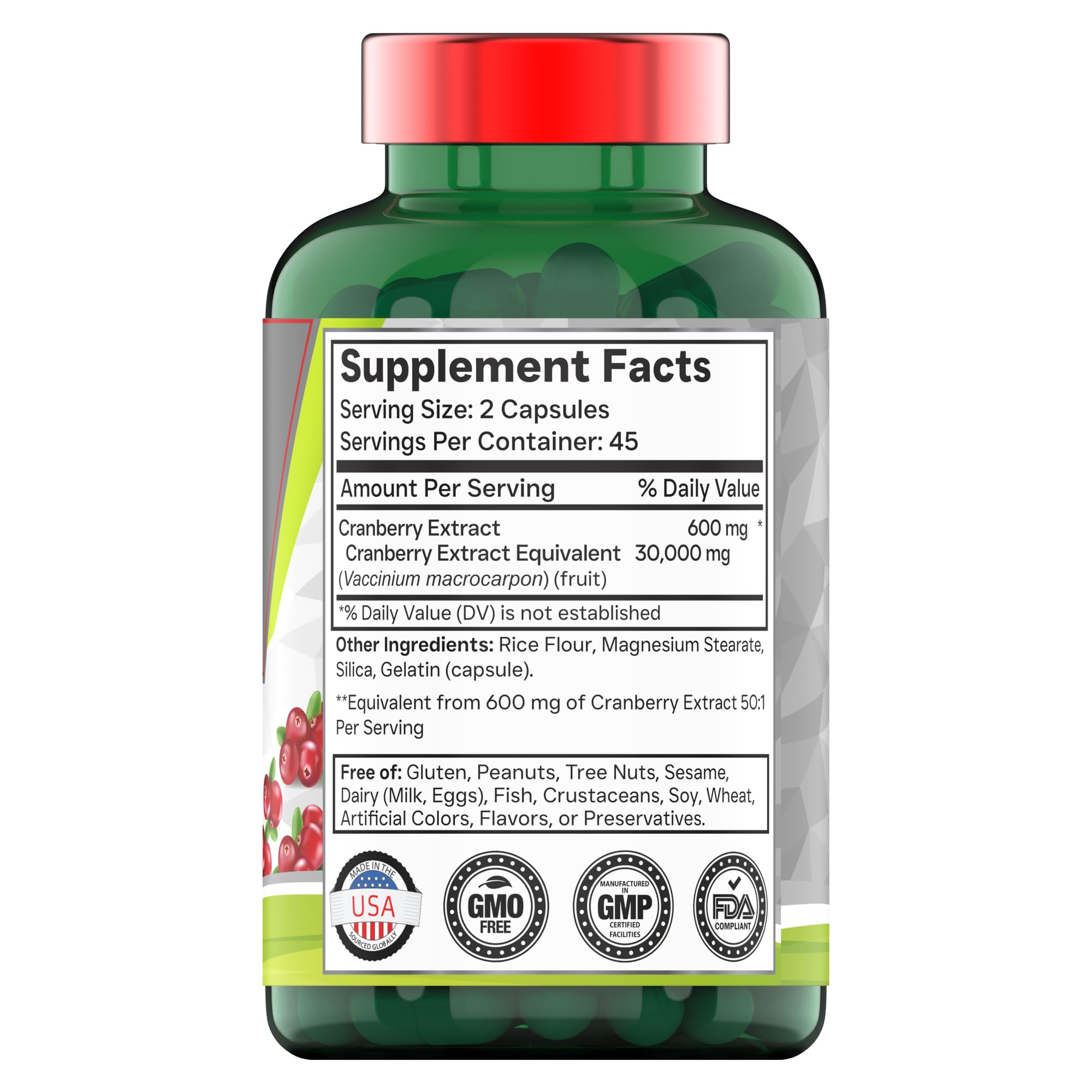 TNVitamins Cranberry Pills capsules emphasizing high potency cranberry concentrate.
