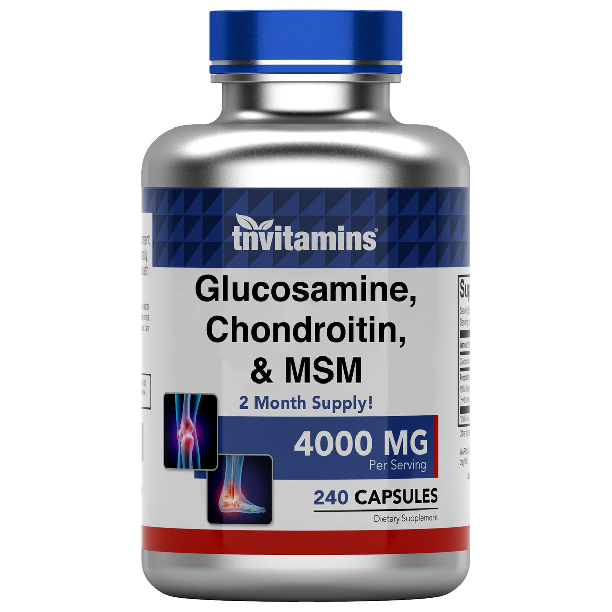 tnvitamins glucosamine chondroitin msm capsules bottle for daily joint support