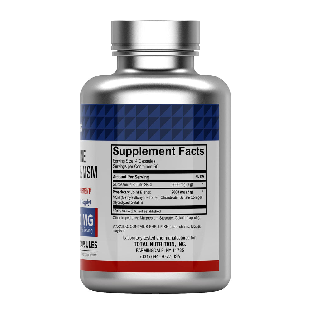 closeup of tnvitamins glucosamine chondroitin msm capsules showing coated tablets for easy swallowing