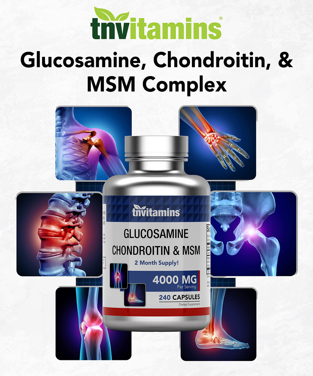 interior view of tnvitamins glucosamine chondroitin msm capsules with label details
