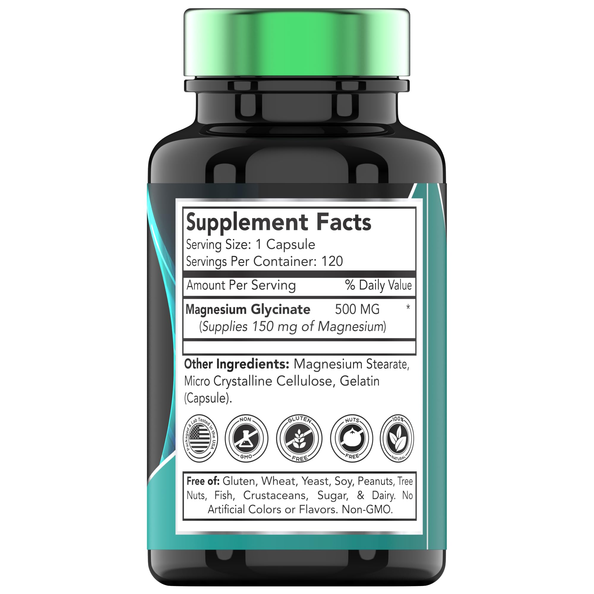 TNVitamins Magnesium Glycinate 500mg capsules closeup for daily calm.