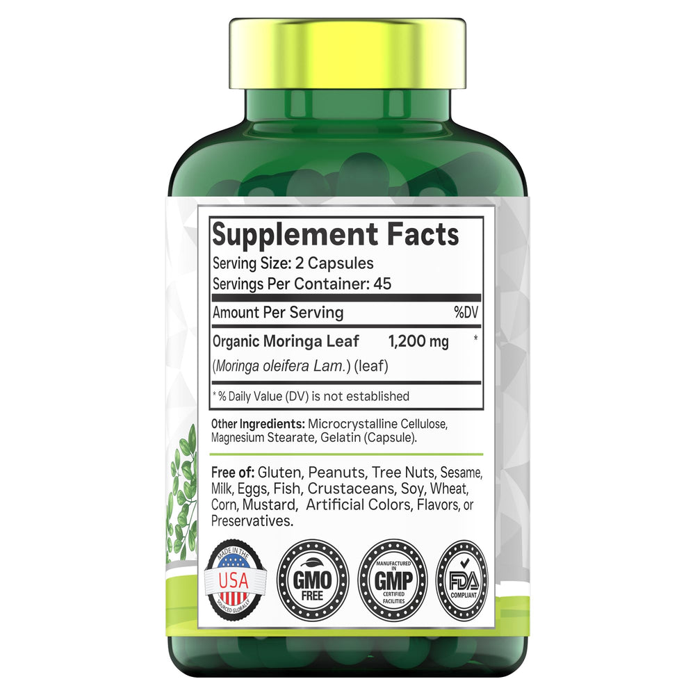 tnvitamins organic moringa leaf capsules close-up on label