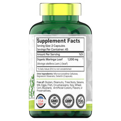 tnvitamins organic moringa leaf capsules close-up on label