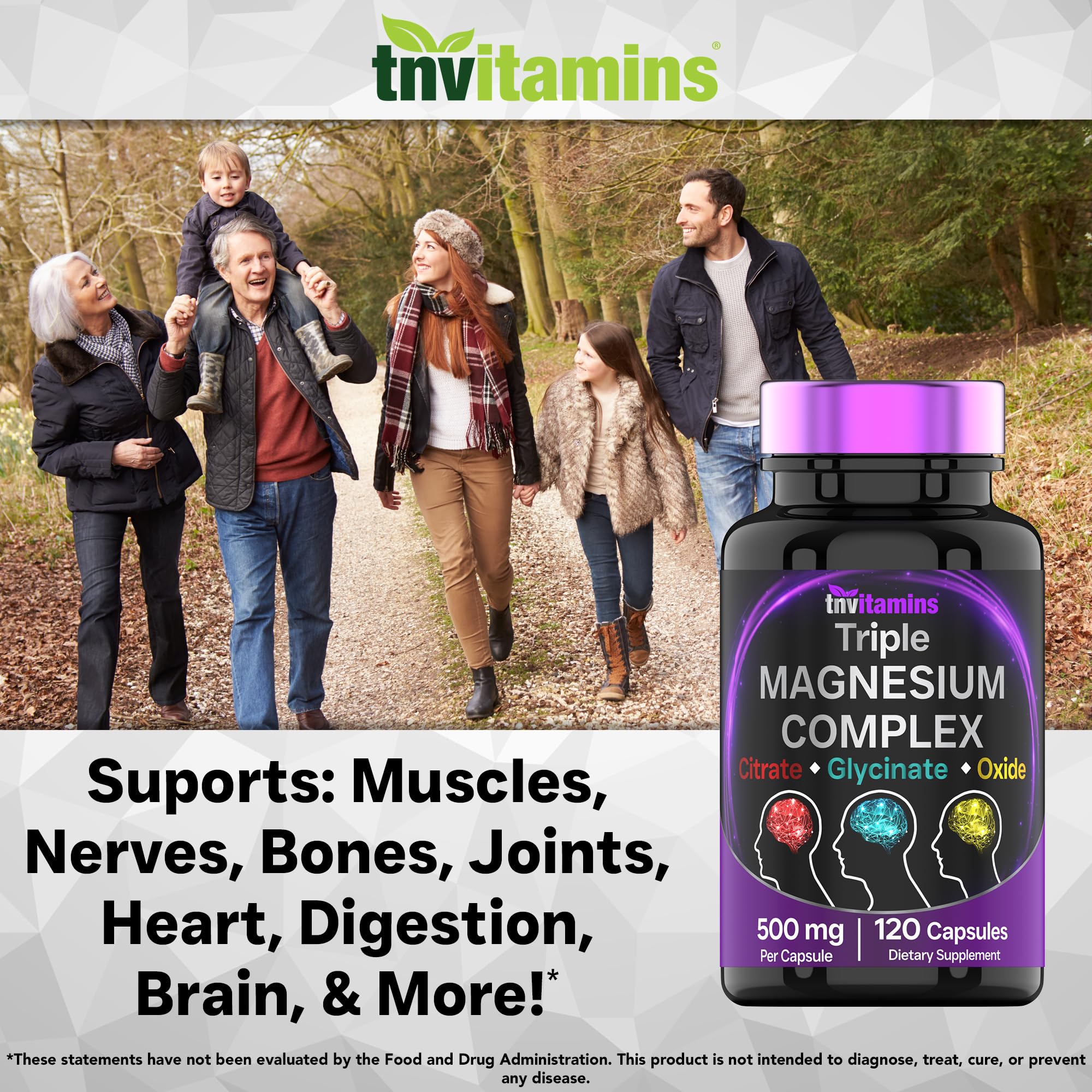 Non-GMO seal visible on TNVitamins Triple Magnesium Complex bottle.