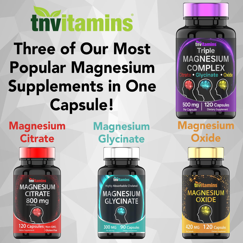 TNVitamins Triple Magnesium Complex bottle with a clear Made in USA badge.