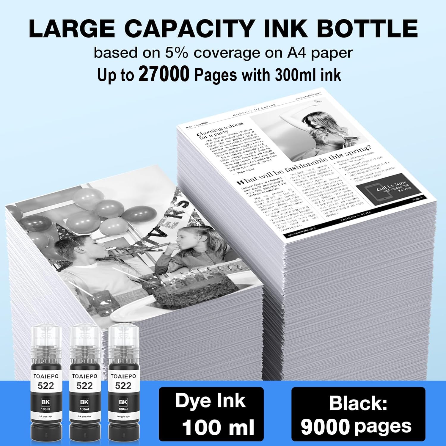 TOAIEPO Black 522 dye ink yields bright, sharp prints