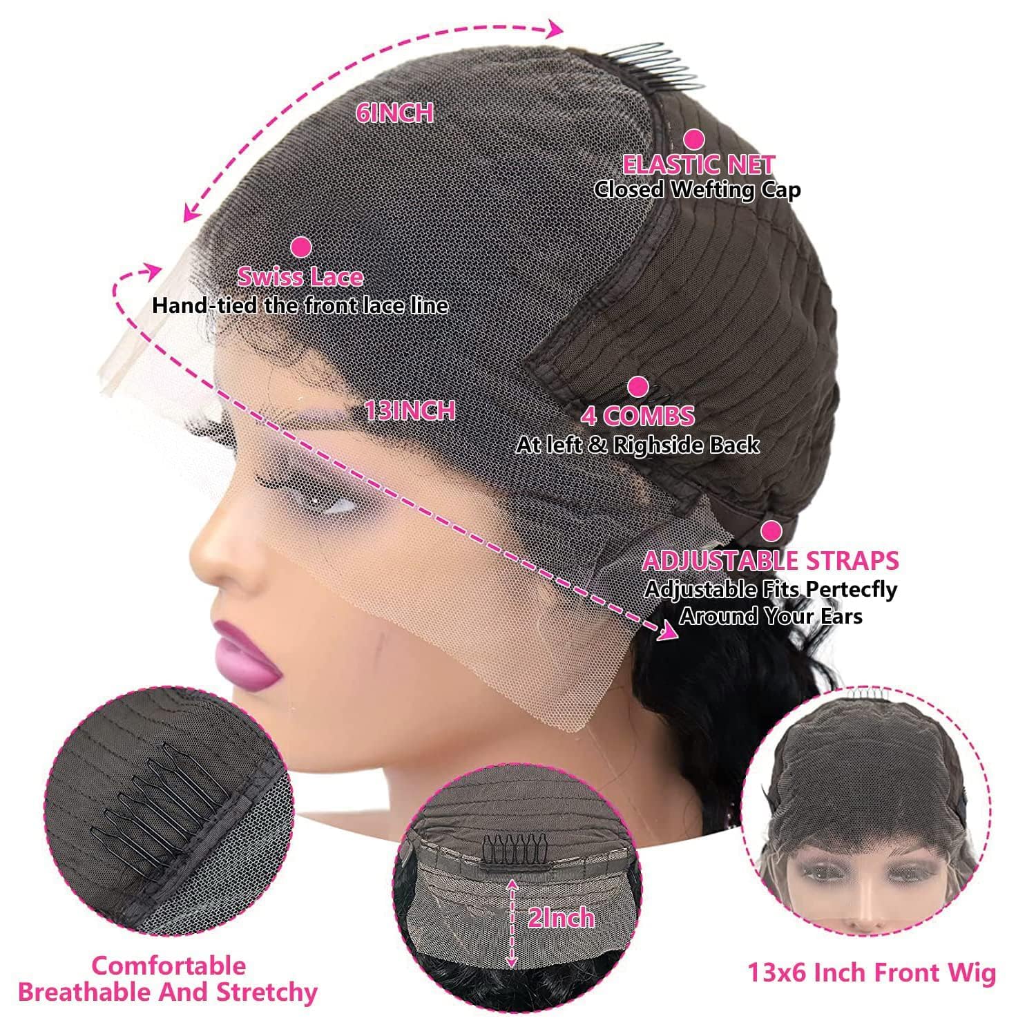 tobasew 22.5 inch cap with four combs stays securely on the head.