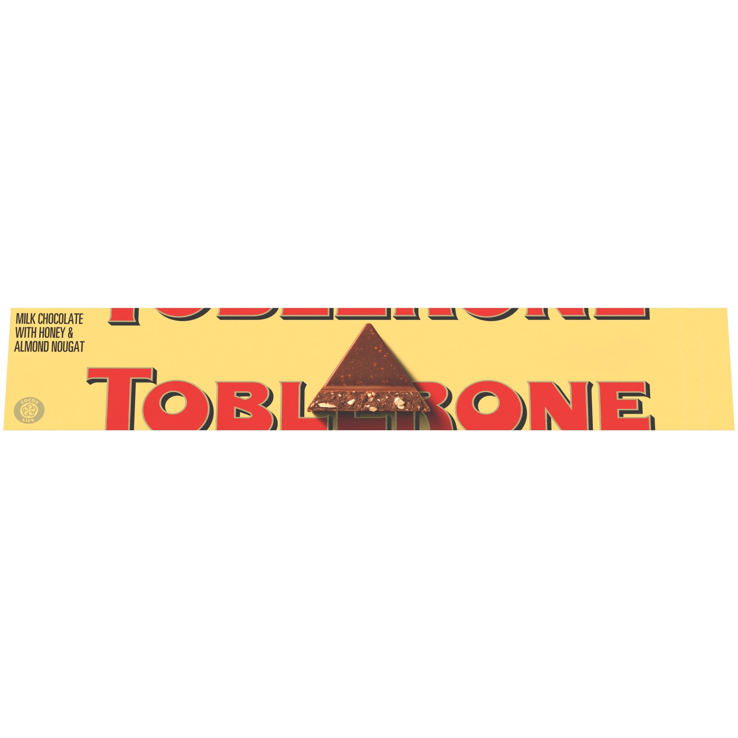 Toblerone milk chocolate bar with honey and almond nougat packaging, ideal for gifting and sharing.