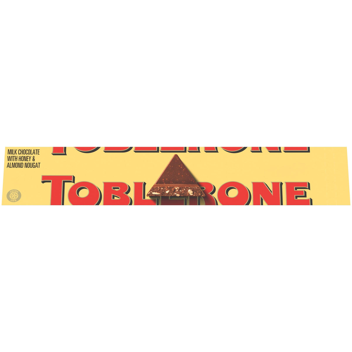 Toblerone milk chocolate bar with honey and almond nougat packaging, ideal for gifting and sharing.