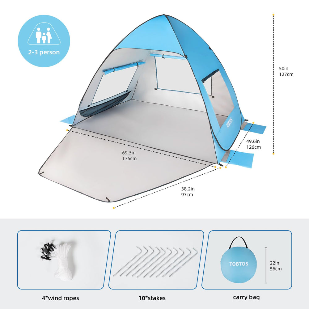 TOBTOS automatic pop-up beach tent opens in one second for easy setup
