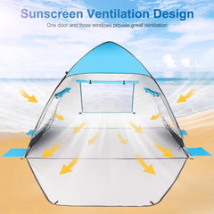 TOBTOS beach tent offers a 38.2-inch porch for extra lounging space
