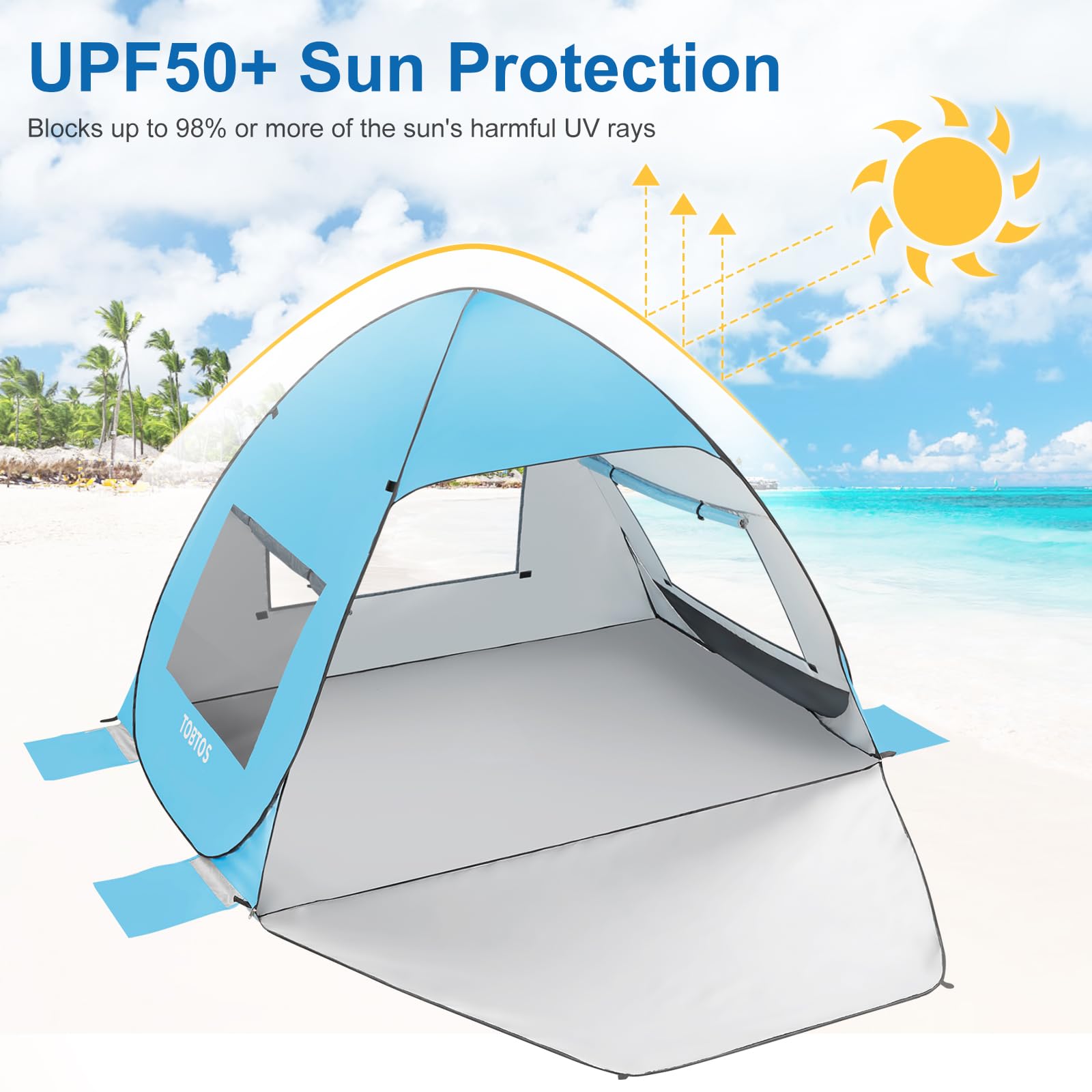 TOBTOS UPF 50+ sun shelter shields family from sun exposure