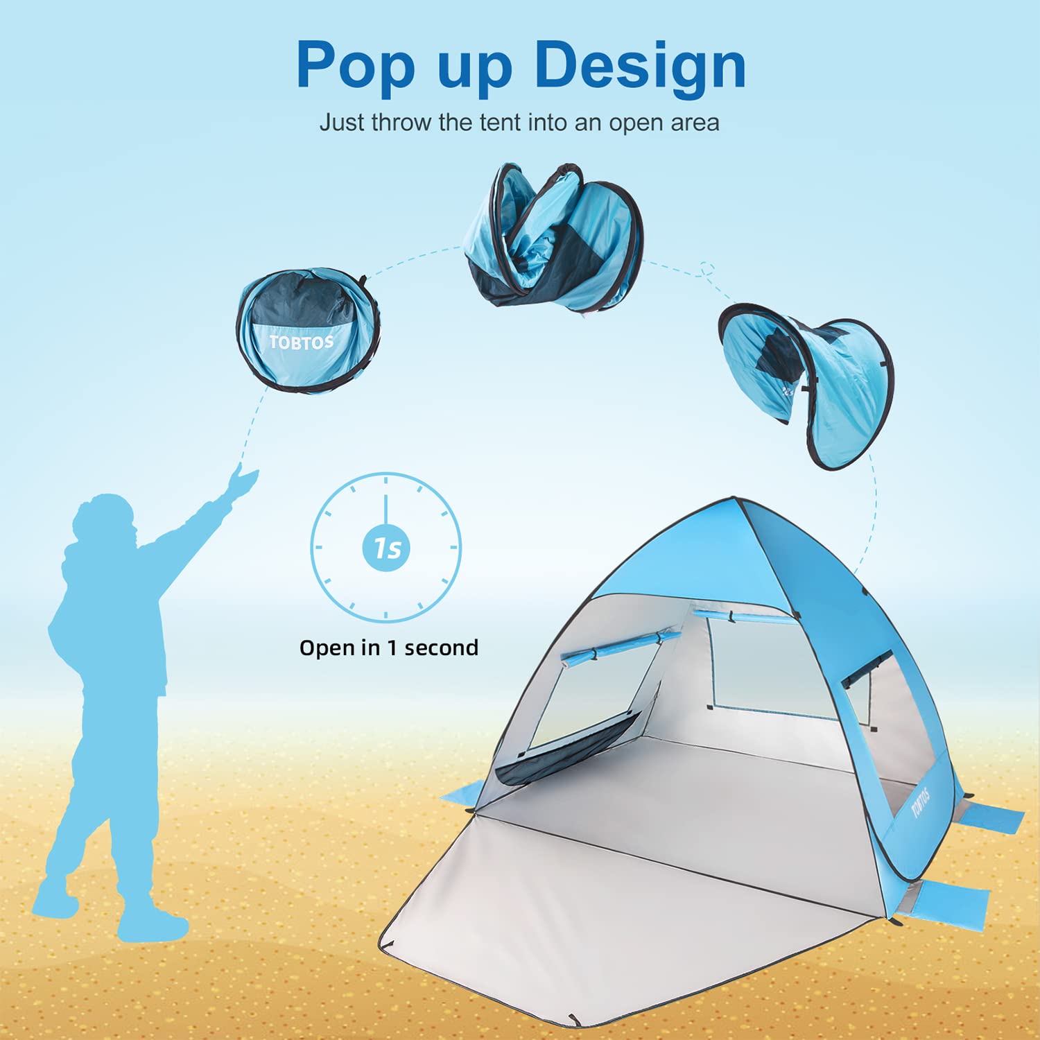 TOBTOS windproof design with sandbags keeps shade stable on breezy days