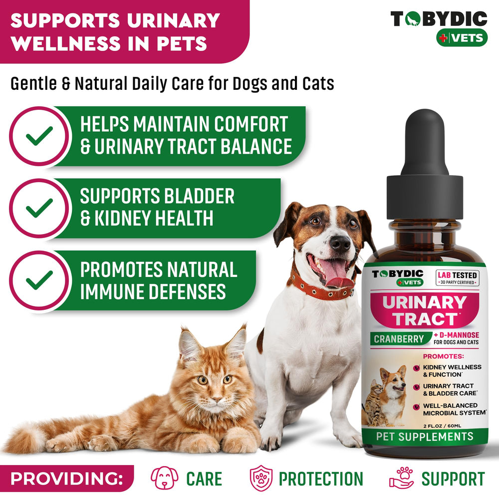 TOBYDIC UTI label closeup highlights cranberry and D-Mannose for urinary health.