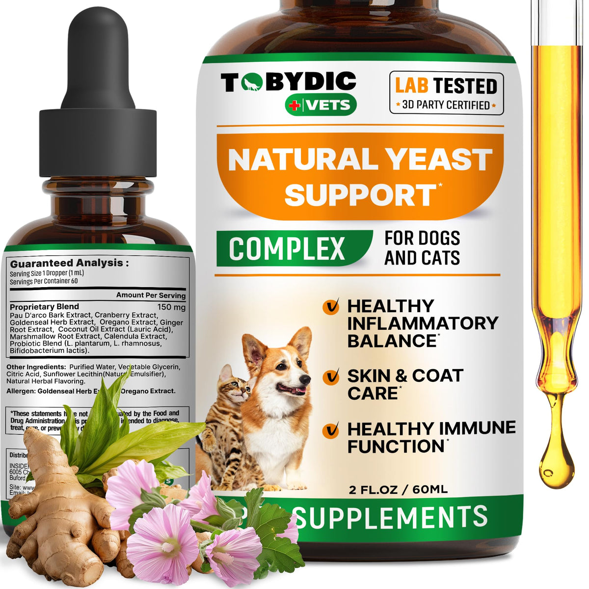 TOBYDIC yeast relief drops bottle pour enables easy administration for pets