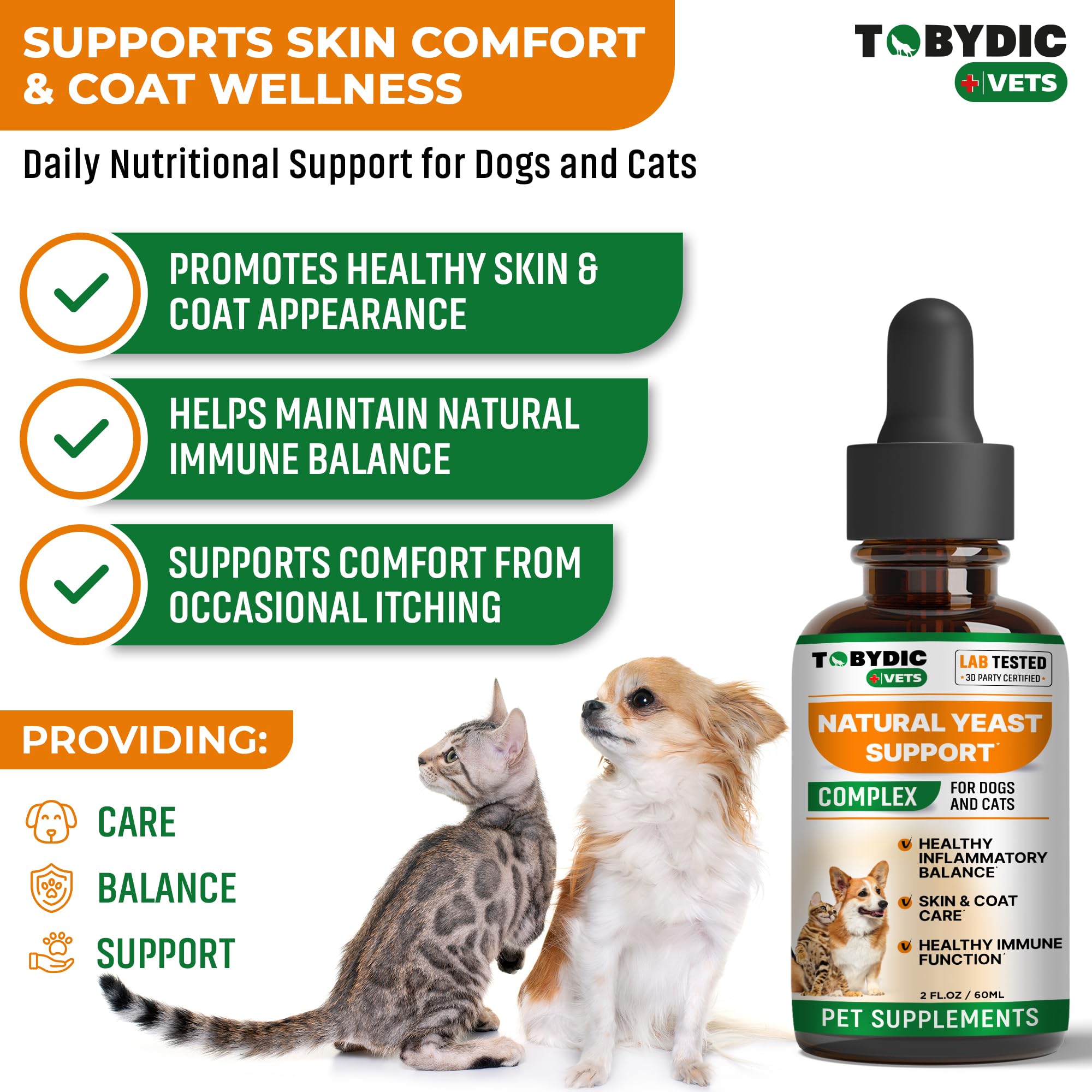 TOBYDIC yeast relief drops label closeup highlights natural herbal formula