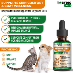 TOBYDIC yeast relief drops label closeup highlights natural herbal formula