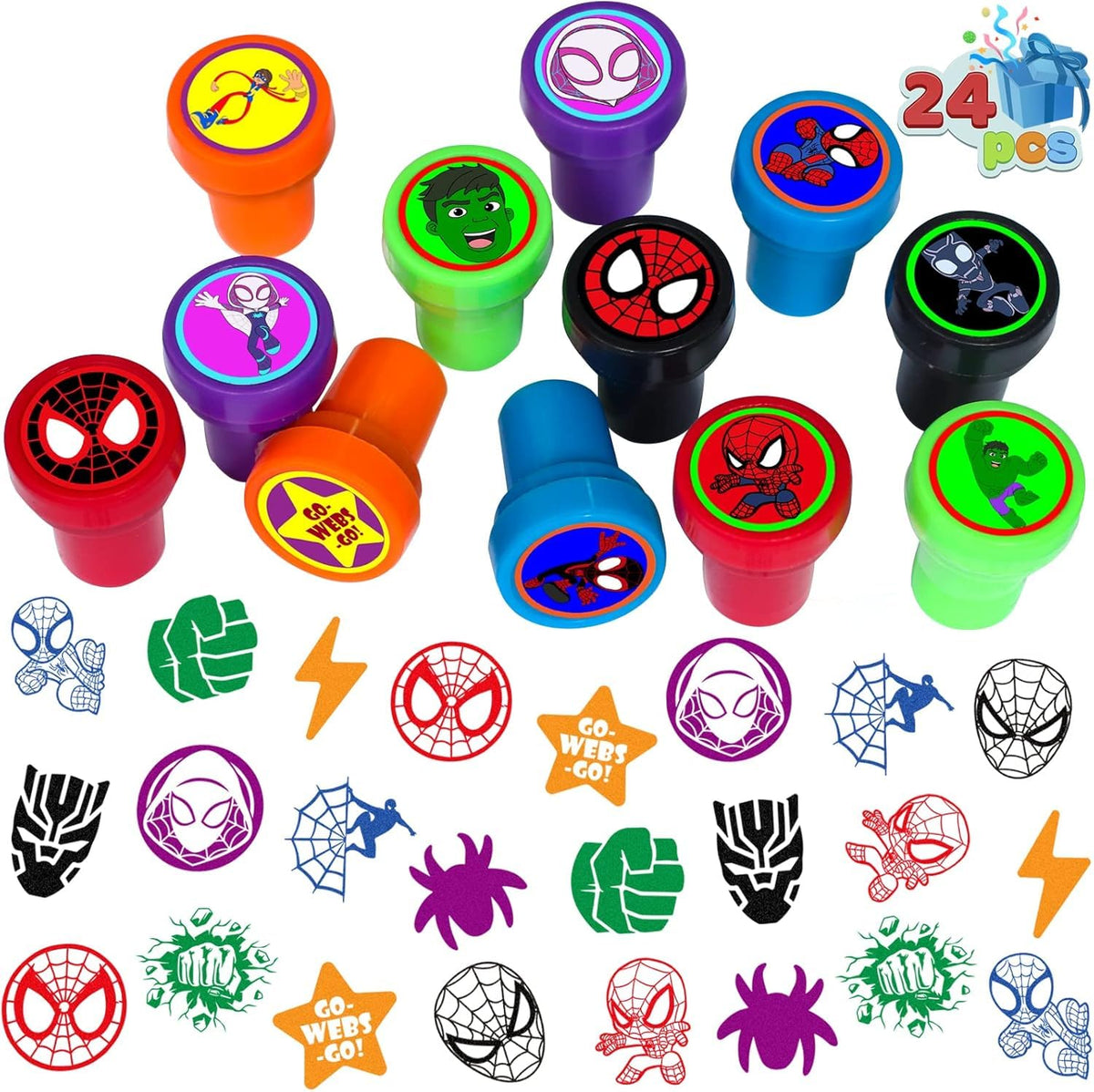 TOCKFIT Spide Stampers in 12 designs for colorful party crafts.
