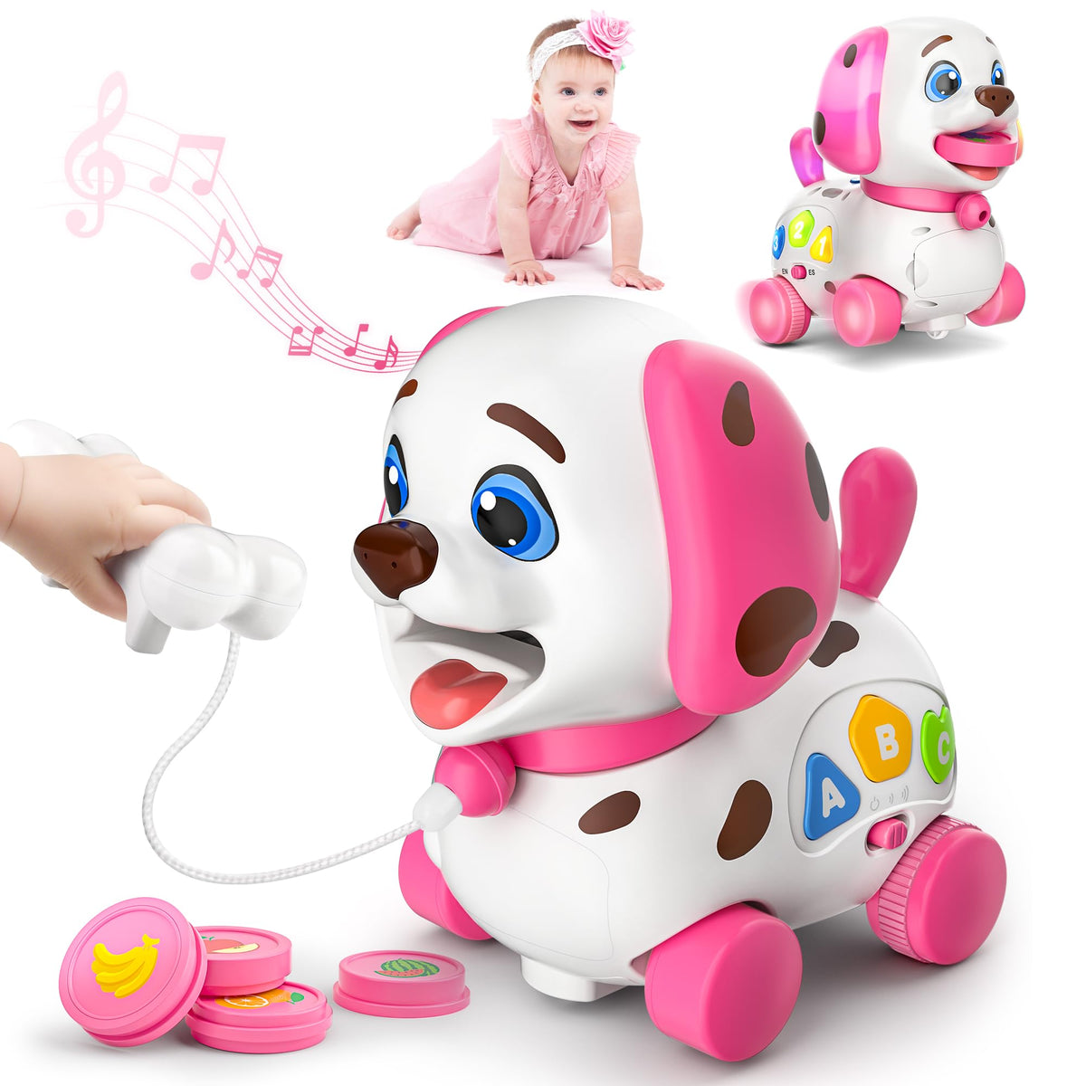 ToddlerCley musical puppy toy in play mode with lights and music.