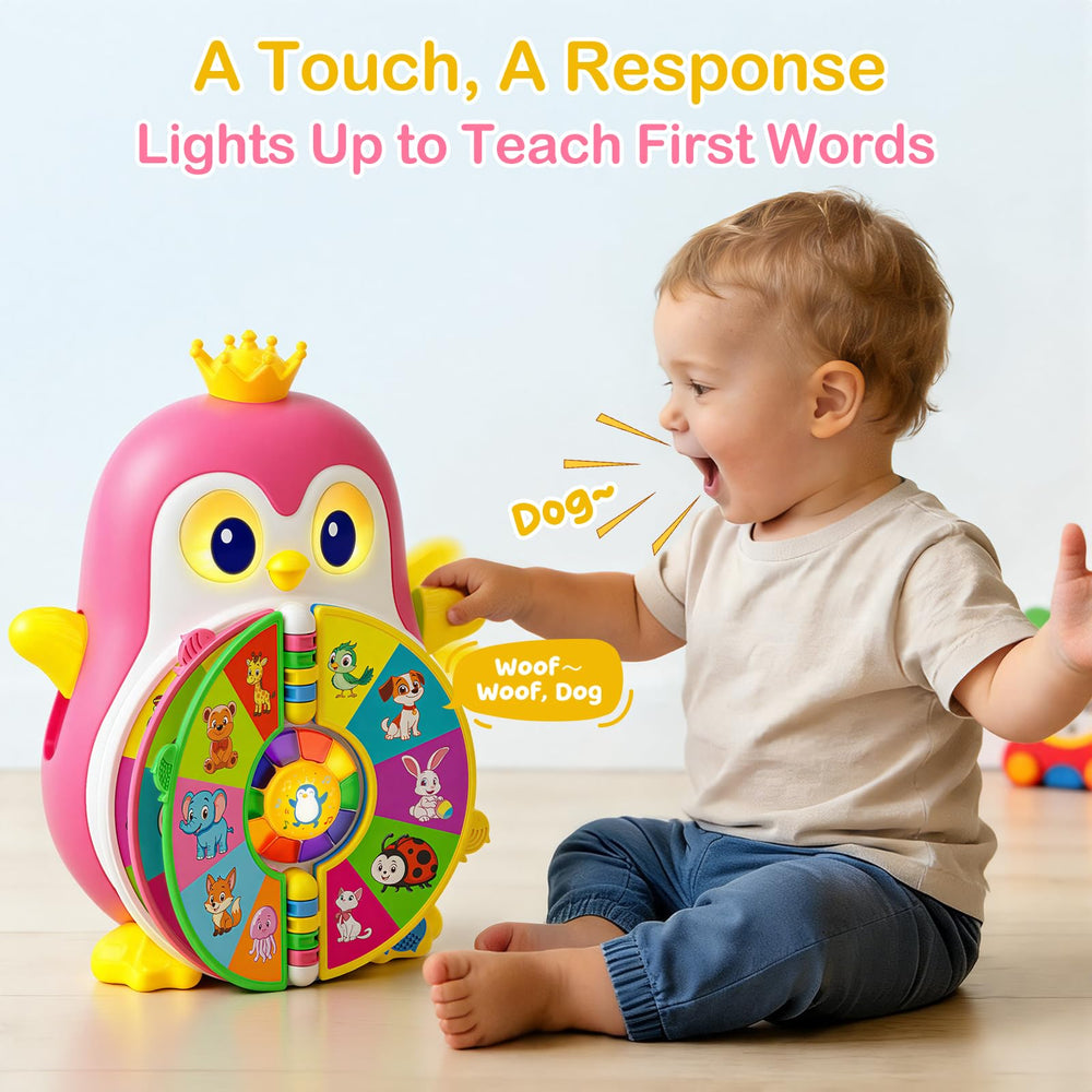 ToddlerCley penguin toy showing 5 learning themes for early item recognition