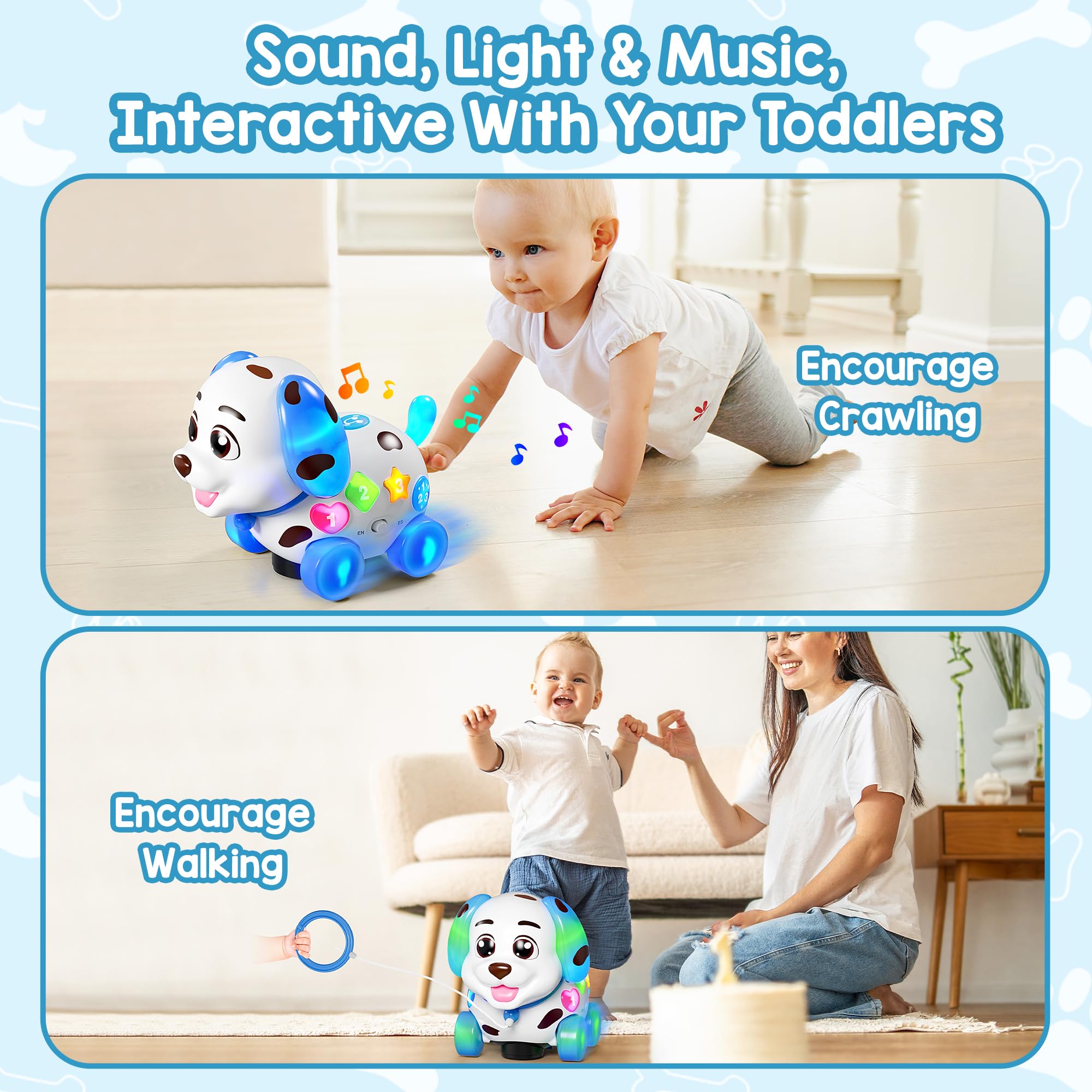 ToddlerCley pull-along toy encouraging crawling and walking.