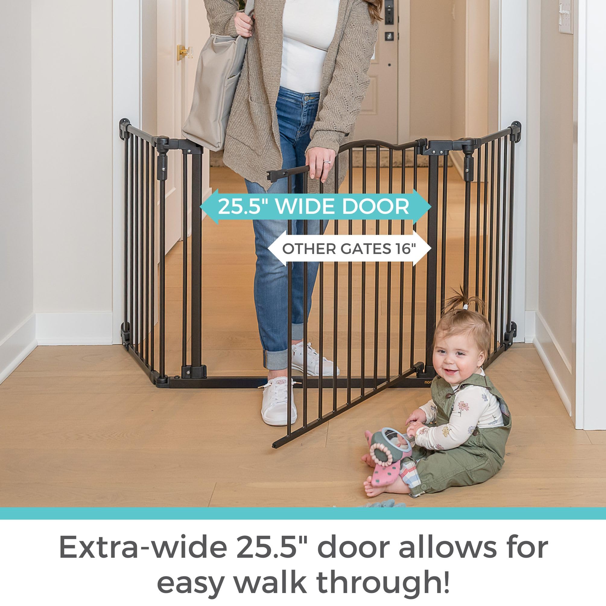 Toddleroo by North States hardware-mounted gate secures wide openings with sturdy installation.