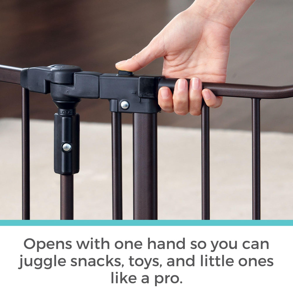 Toddleroo gate stands 30 inches tall for reliable doorway coverage.