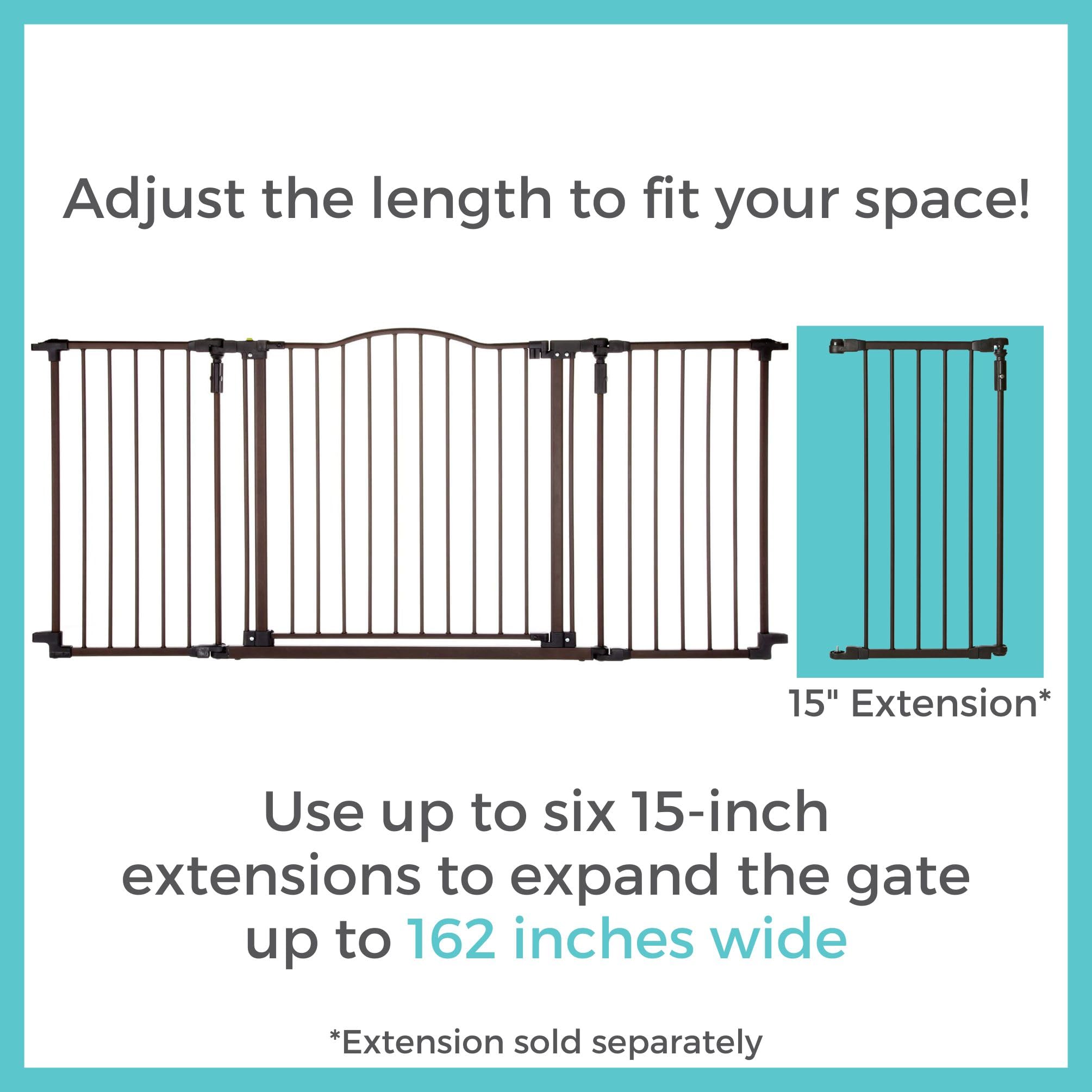 Toddleroo Deluxe Decor Gate matte bronze finish adds modern style.