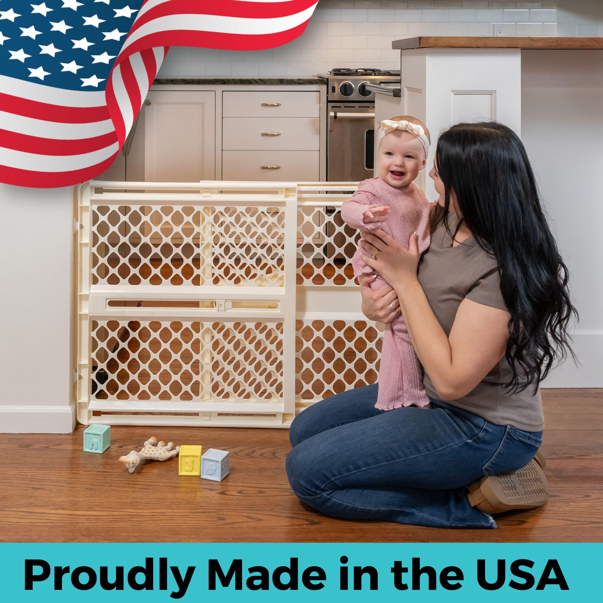 Toddleroo Supergate Ergo ivory color blends with home decor while keeping spaces child-safe.