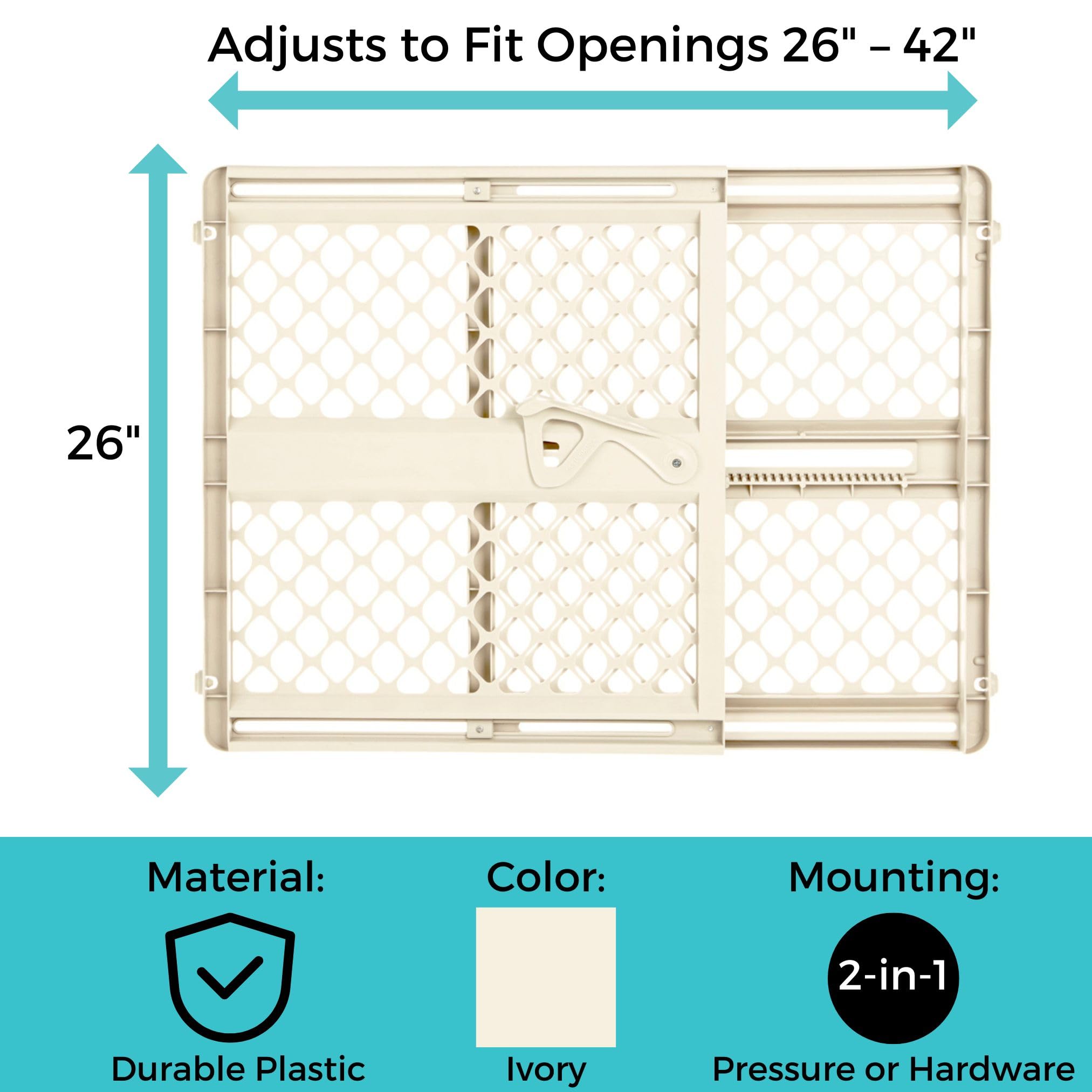 Toddleroo Supergate Ergo wide-adjustment design fits 26–42 inch openings securely.