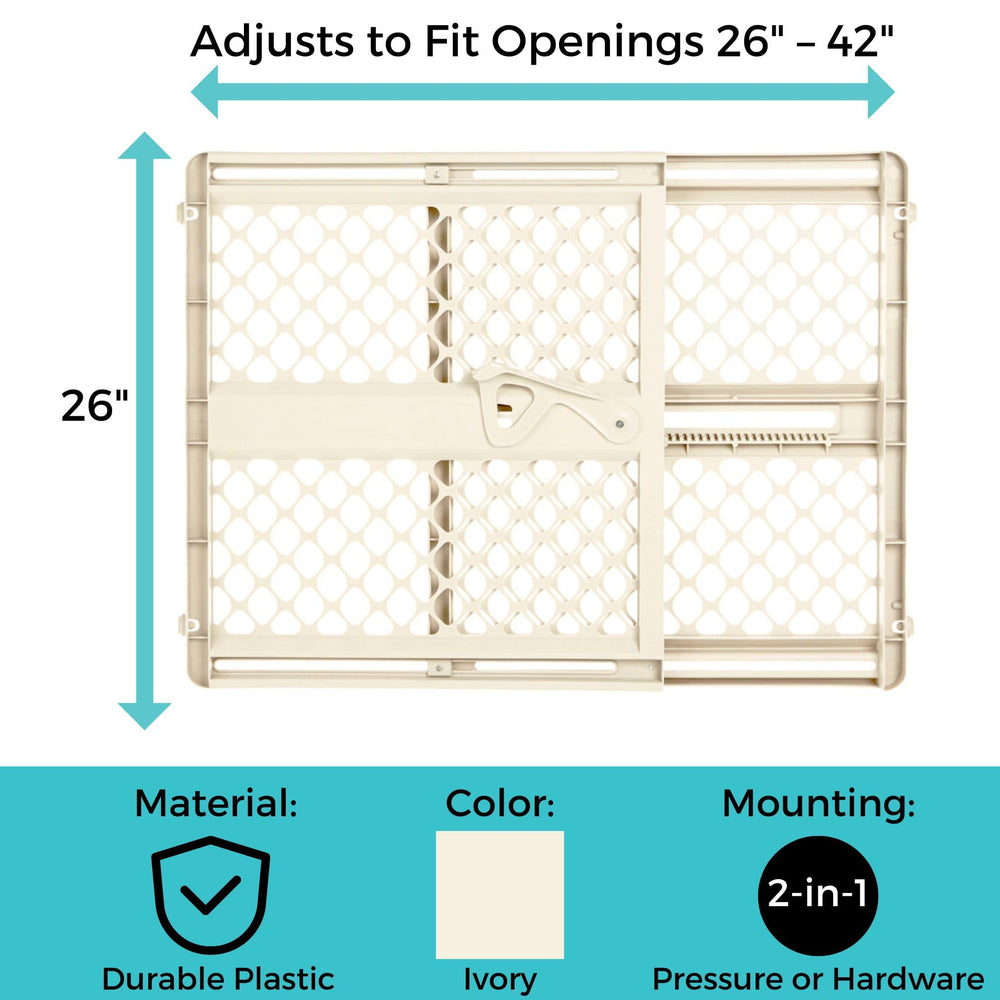 Toddleroo Supergate Ergo wide-adjustment design fits 26–42 inch openings securely.